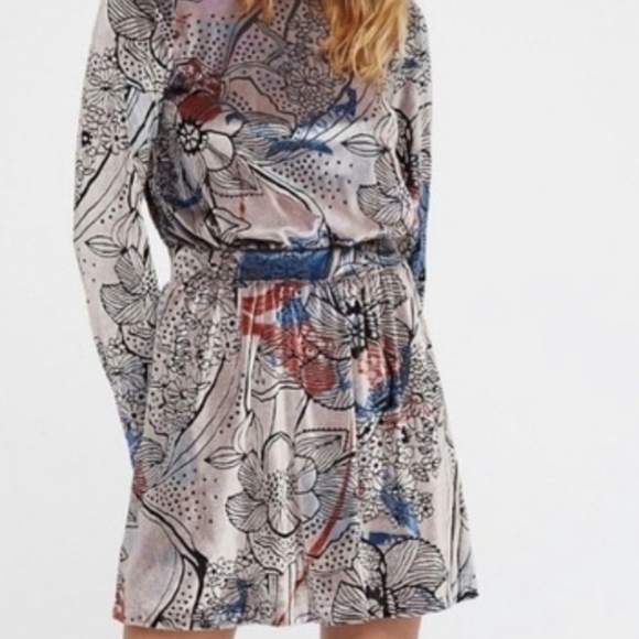 Free People Blue and Purple, Open Back Sheath Dress with Bishop Sleeves - Picture 3 of 4